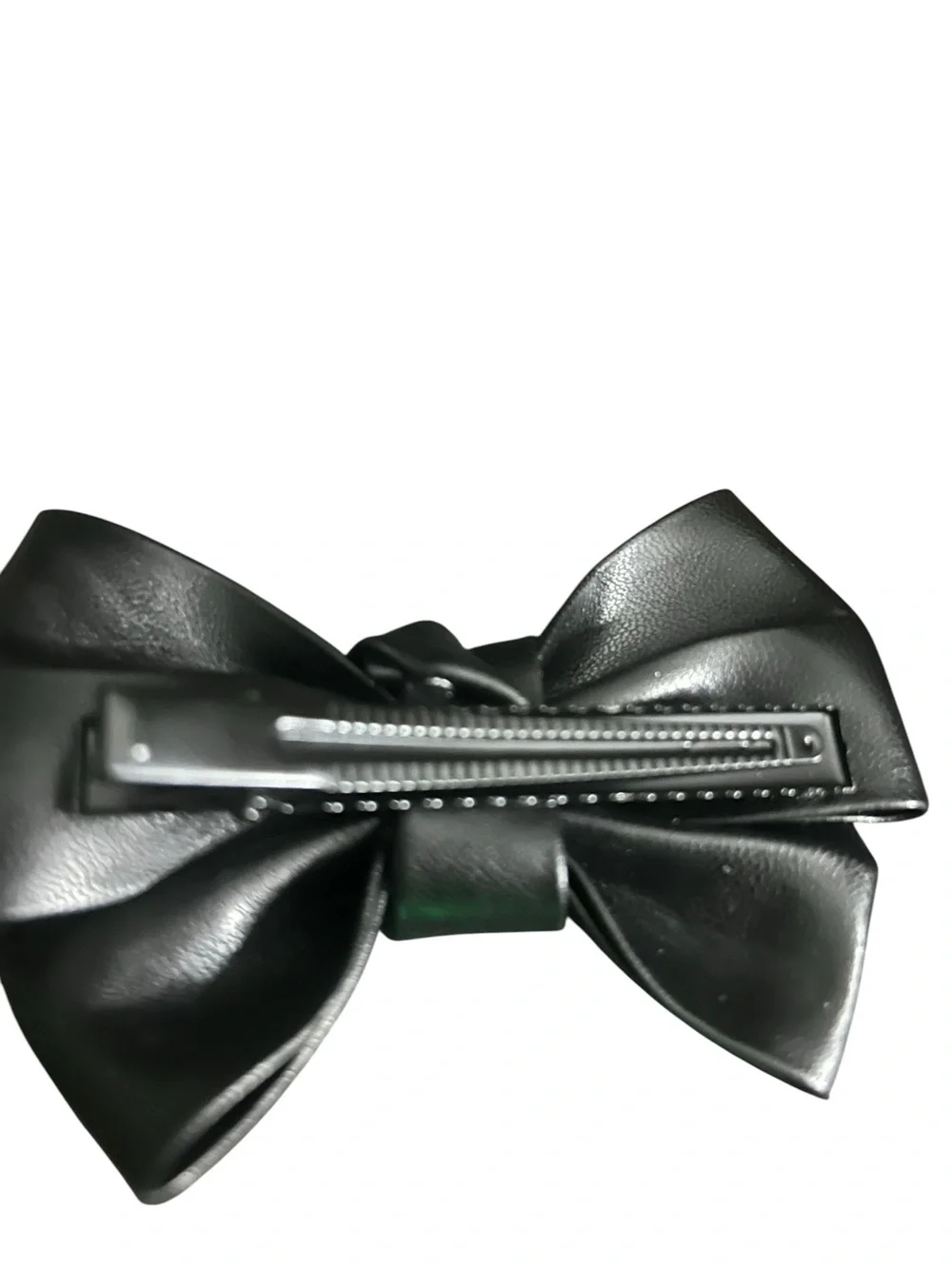Black leather Bow Hair Clip with Triangle Logo/fashion jewelry